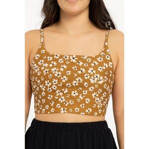 EC Collective Floral Print Crop Top Sleeveless Tank Brown White medium